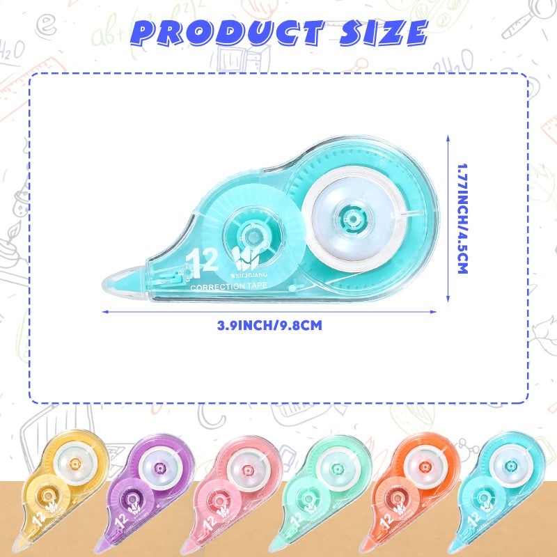 Yexiya 12 Pcs Correction Tape Eraser 0.2 Inch x 39.4 Feet White Tape Original Correction Wide Tape Easy to Use Applicator for Student Study Supply Office Product School Homework(Rainbow Color) - Image 2